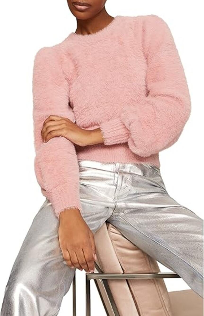 Ronny Kobo Collective Carina Fuzzy Sweater Womens XL Pink Long Sleeve Crew Neck